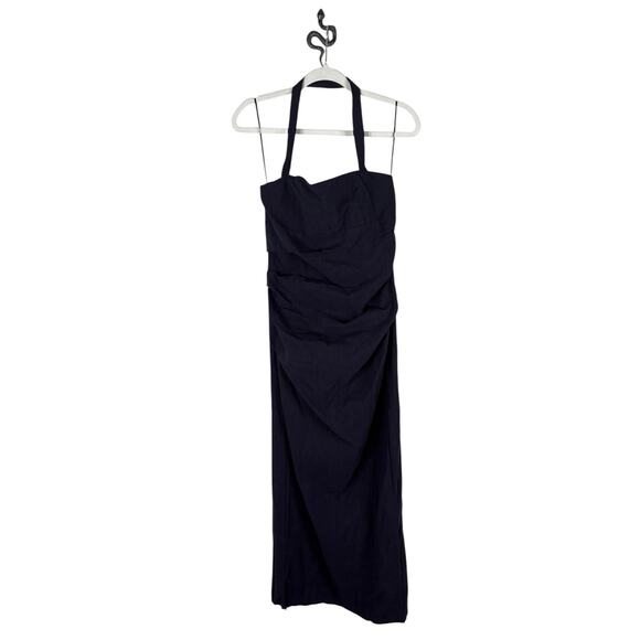 LIONESS 1999 Maxi Dress Halter Neck Ruched Formal Party Gala Evening Navy Medium - Picture 4 of 12